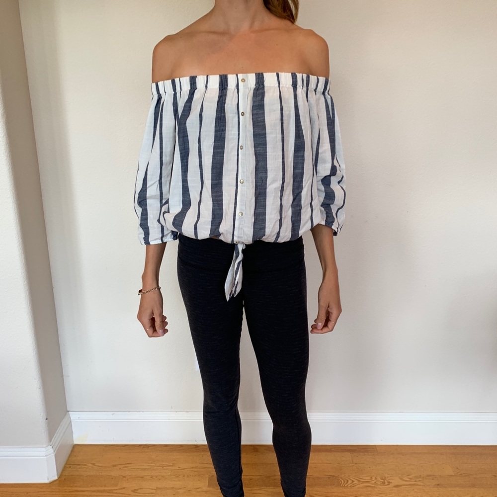 White and blue striped crop top